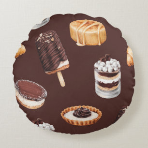 food sketch delicious beautiful desserts and pastr round cushion