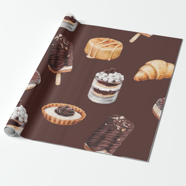 food sketch delicious beautiful desserts and pastr wrapping paper (Unrolled)