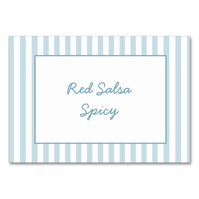 Food Station Sign Blue Stripe Beach Birthday Table Number (Front)