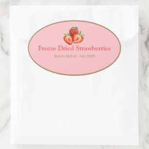 Food Storage Kitchen Stickers-Freeze Drd Strwbries Oval Sticker