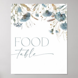 Food table sign boho dusty blue wildflower