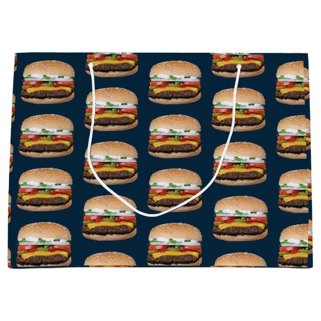 Food Themed Cheese BBQ Grilled Hamburger Foodie Large Gift Bag (Front)