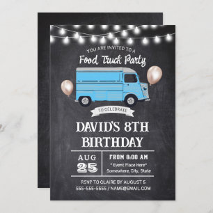 Food Truck Birthday Party Rustic Chalkboard Invitation