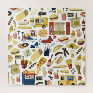 Food Truck Fest: Cartoon Pattern Jigsaw Puzzle