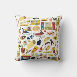 Food truck festival cartoon hand drawn elements se cushion