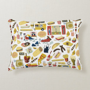 Food truck festival cartoon hand drawn elements se decorative cushion