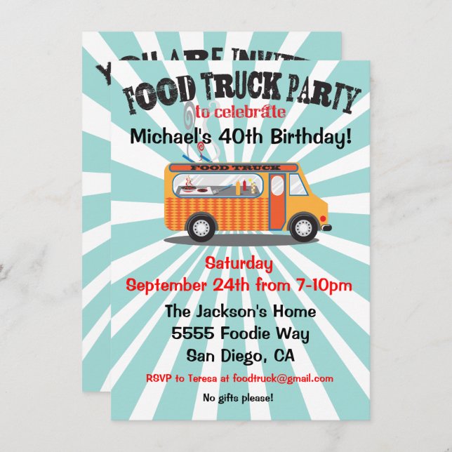 Food Truck Party Invitations (Front/Back)
