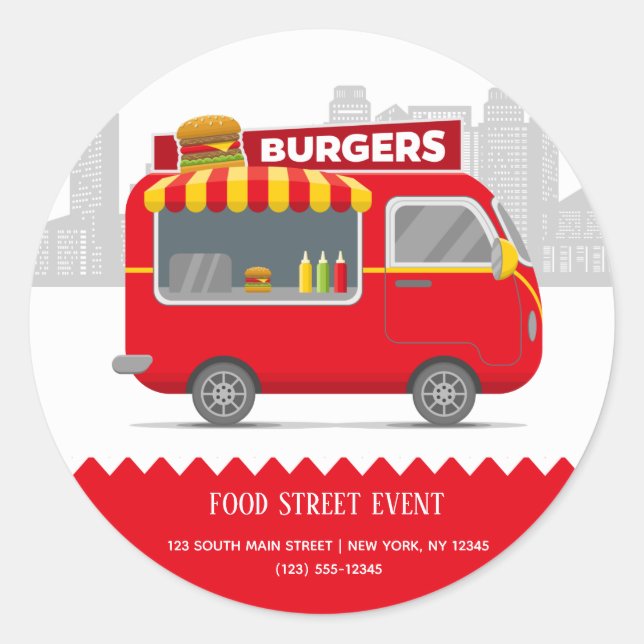 Food truck street burgers hamburgers classic round sticker (Front)