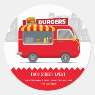 Food truck street burgers hamburgers classic round sticker