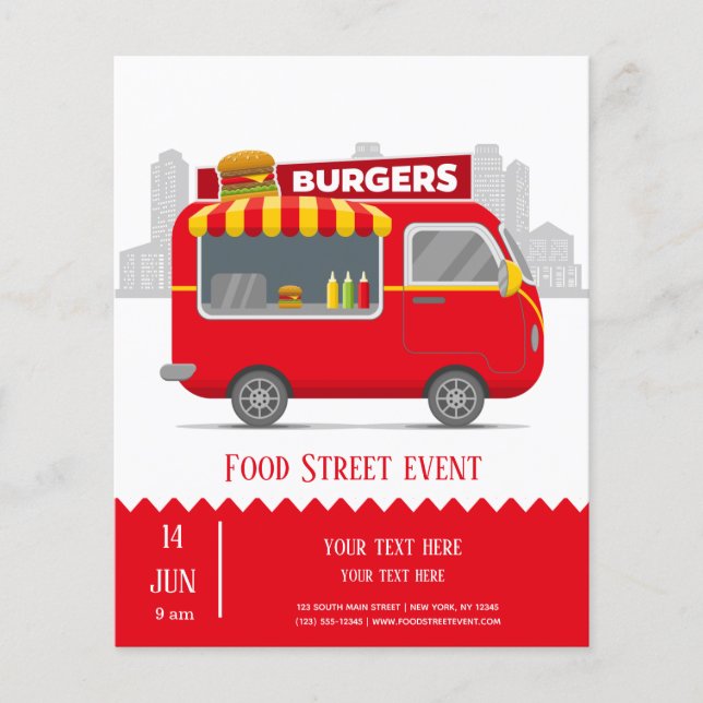 Food truck street burgers hamburgers flyer (Front)