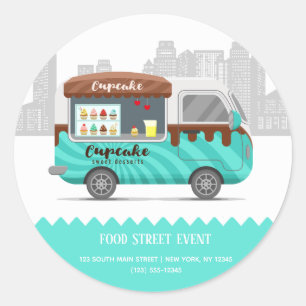Food truck street cupcake sweet desserts classic round sticker