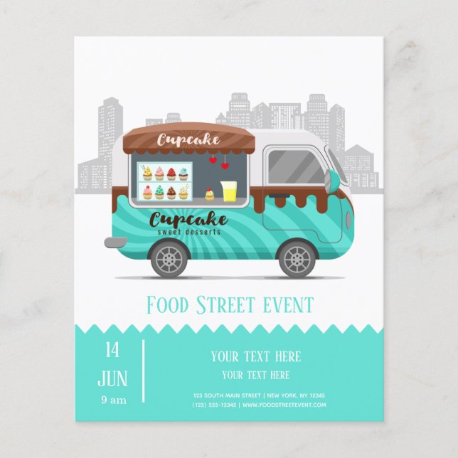 Food truck street cupcake sweet desserts flyer (Front)