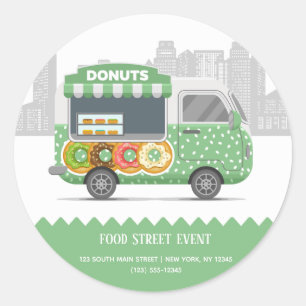 Food truck street doughnuts classic round sticker