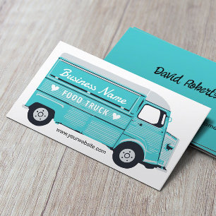 Food Truck Street Kitchen Van Catering Teal Business Card