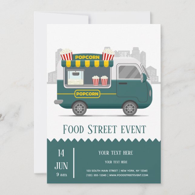 Food truck street popcorn snack invitation (Front)