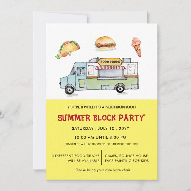Food truck Summer Block Party  Announcement (Front)