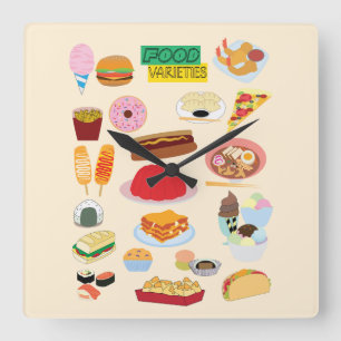 Food Varieties Square Wall Clock