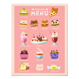 Foodie bears menu art print