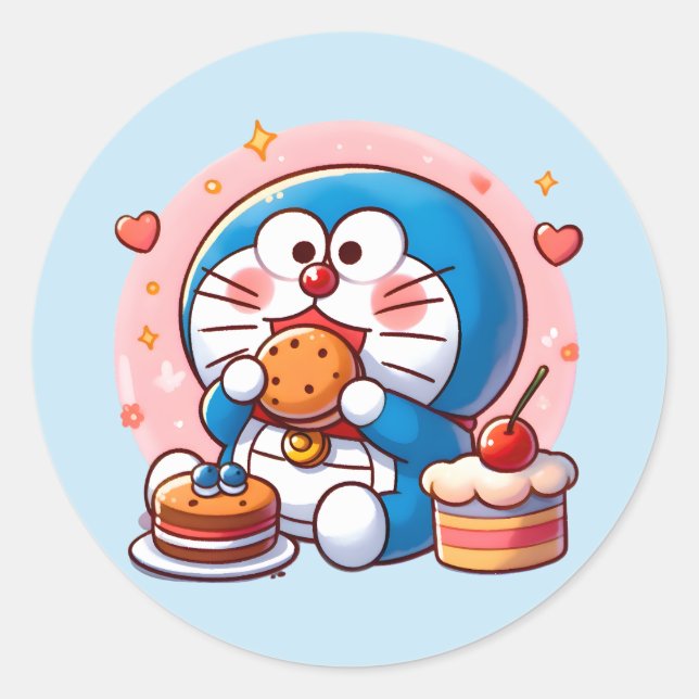 Foodie Doraemon Classic Round Sticker (Front)
