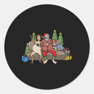 Foodie Gifts Food Coma Funny Christmas Pun Santa C Classic Round Sticker