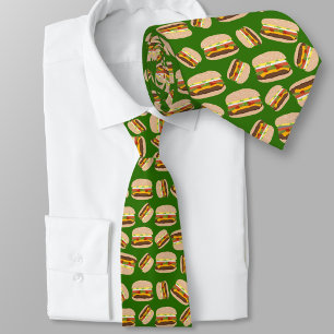 Foodie Green Pattern Burgers Tie