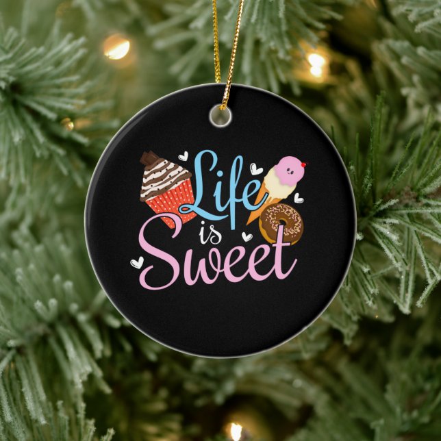 Foodie Life is Sweet Baking Quote - Cupcake Art Ceramic Ornament (Tree)