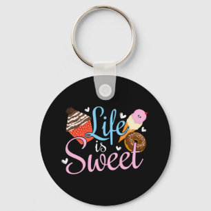 Foodie Life is Sweet Baking Quote - Cupcake Art Key Ring