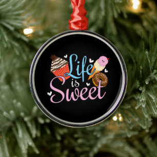 Foodie Life is Sweet Baking Quote - Cupcake Art Metal Ornament