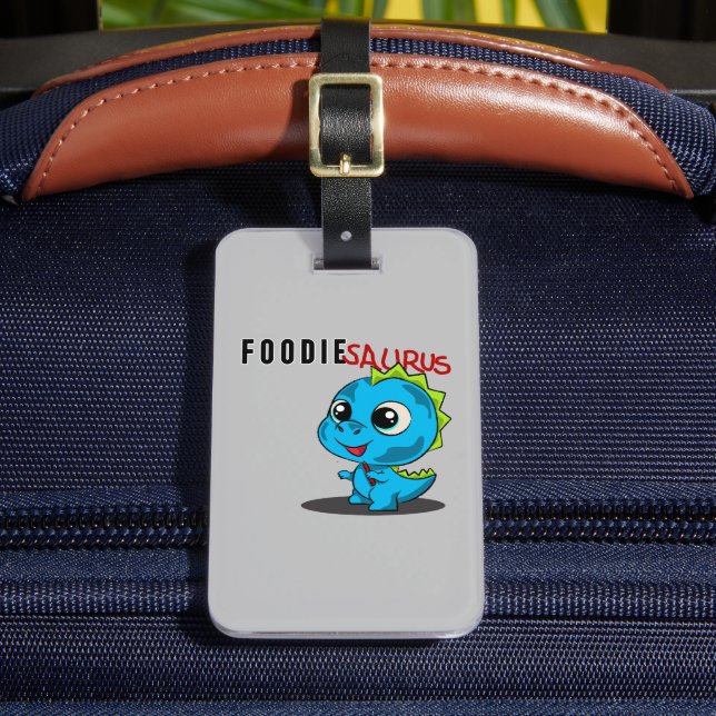 Foodie Saurus - Cute Dinosaur Luggage Tag (Front Insitu 2)