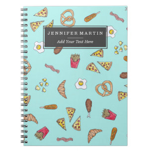 Foodie Watercolor Illustrations Pizza Fries Bacon Notebook