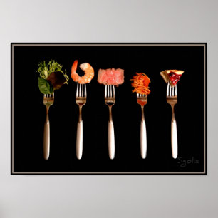 Foods on Forks (Black) Photo Print Poster