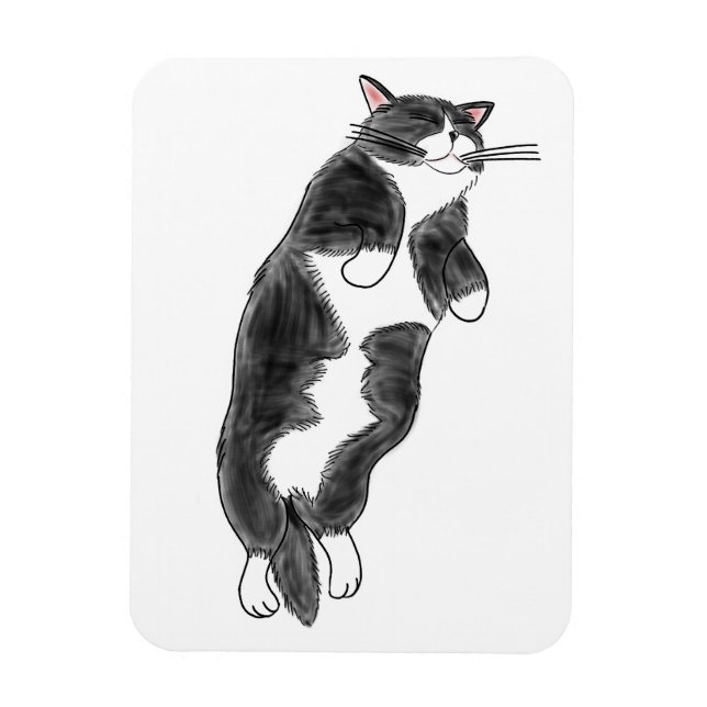 FooFooCat: Lazy Jumbo Tuxedo Cat Magnet (Vertical)