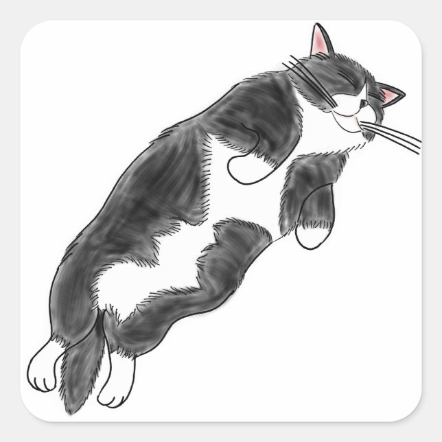 FooFooCat: Lazy Jumbo Tuxedo Cat Square Sticker (Front)