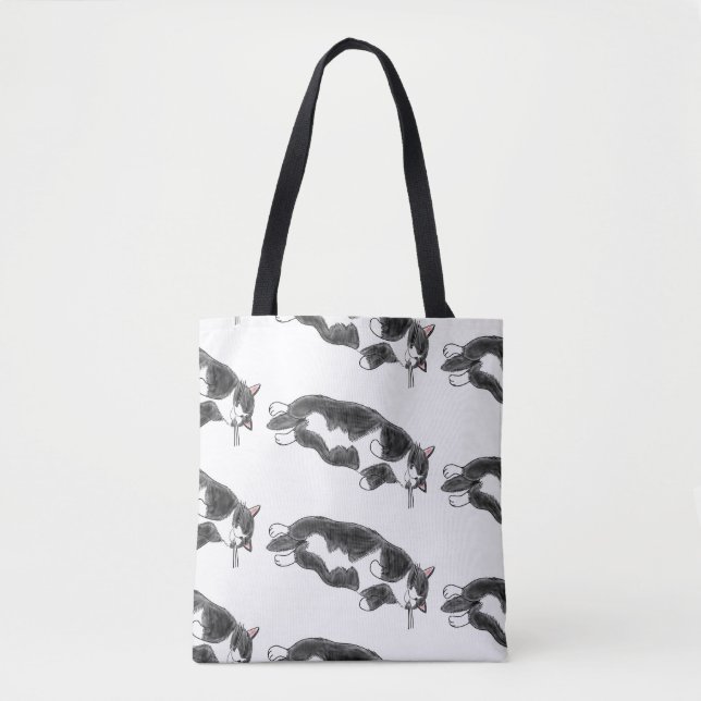 FooFooCat: Lazy Jumbo Tuxedo Cat Tote Bag (Front)