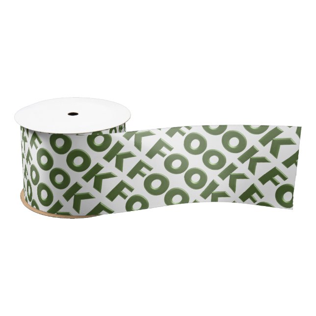 Fook green white ribbon spool satin ribbon (Spool)