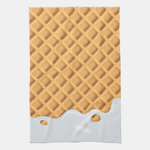 Fool-the-eye Dripping Vanilla Ice Cream Cone  Tea Towel