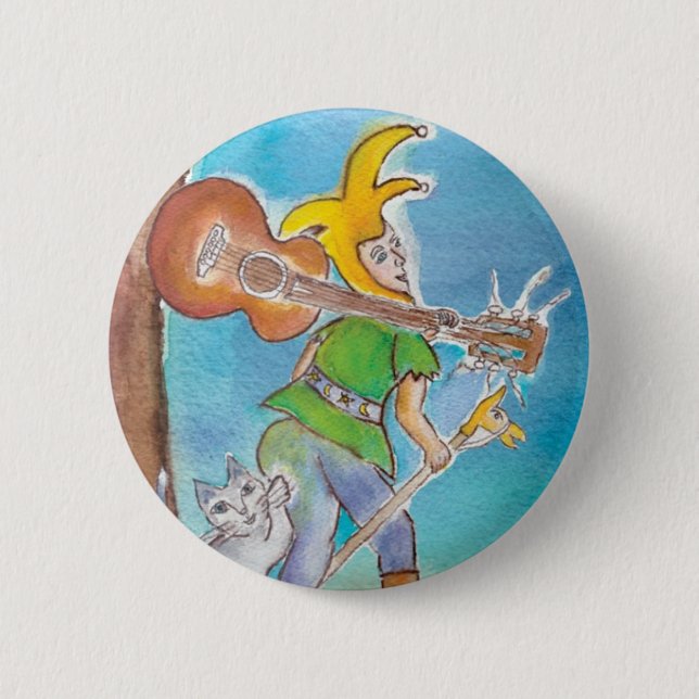 Fool with Guitar (round button) 6 Cm Round Badge (Front)