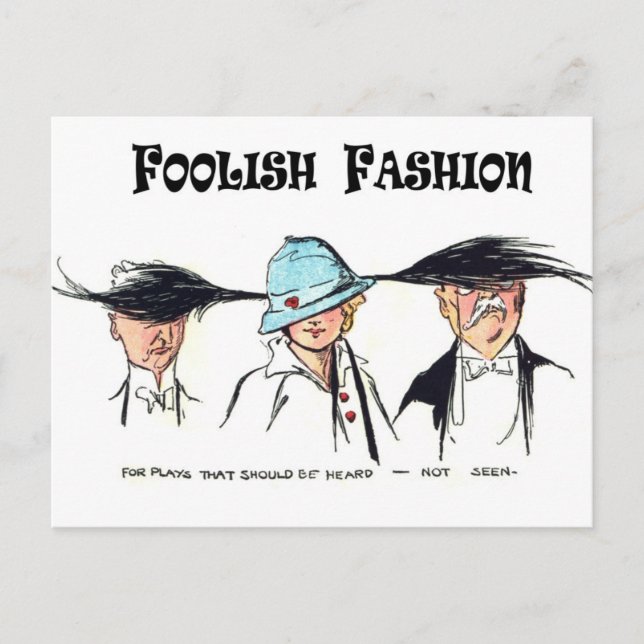 Foolish Fashion:  Outlandish Hats Postcard (Front)
