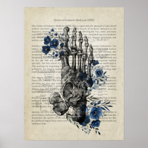 Foot Anatomy with Blue Florals Poster