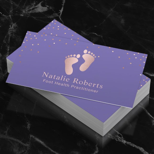Foot Healthcare Practitioner Purple & Rose Gold Business Card (Creator Uploaded)