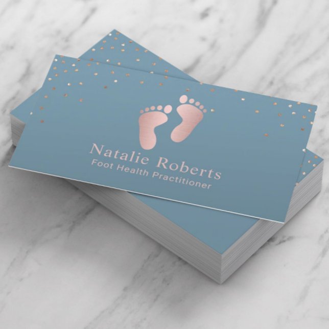 Foot Healthcare Practitioner Rose Gold Dusty Blue Business Card (Creator Uploaded)