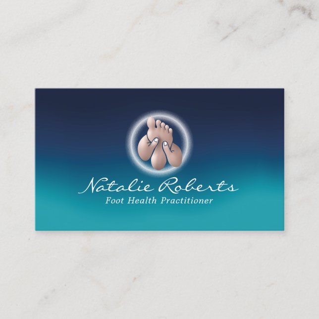 Foot Massage Reflexology Spa Elegant Blue Business Card (Front)