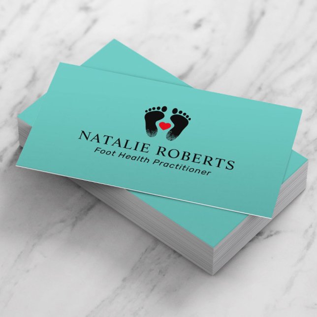 Foot Massage Therapist Podiatrist Feet Spa Teal Business Card (Creator Uploaded)