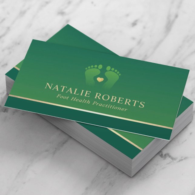 Foot Massage Therapy Podiatrist Elegant Green Spa Business Card (Creator Uploaded)