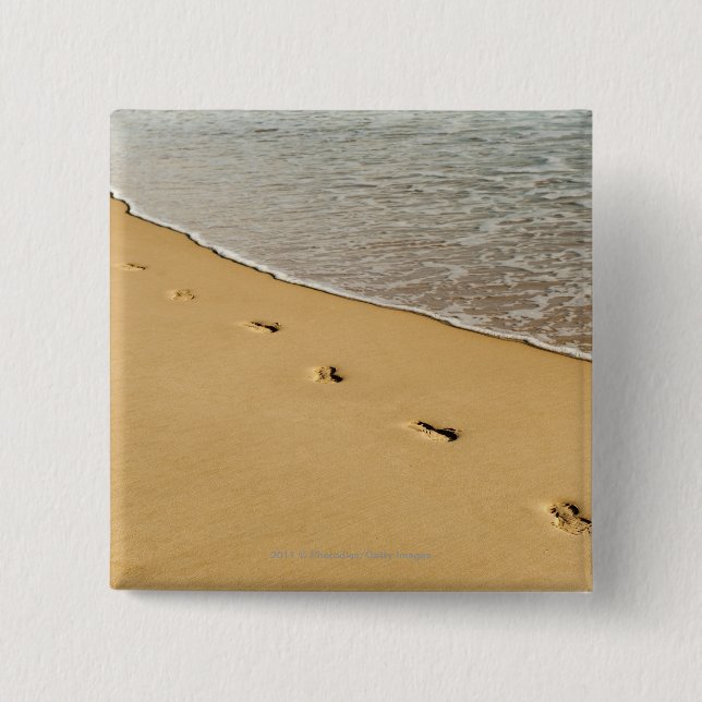 Foot prints in Sand with Wave 15 Cm Square Badge (Front)