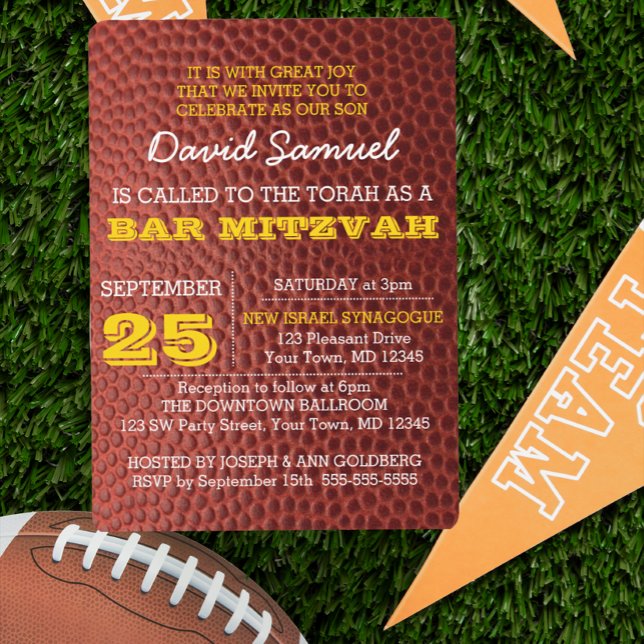 Footbal Gold Bar Mitzvah Invitation (Creator Uploaded)