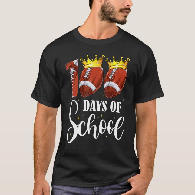 Football 100 Days of School Happy 100th Day Teache T-Shirt (Front)