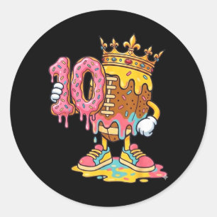 Football 10th Birthday Ice Cream Drip Ten Years Classic Round Sticker
