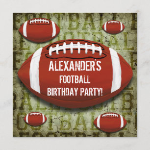Football 10th Birthday Party Vintage Green Grunge Invitation