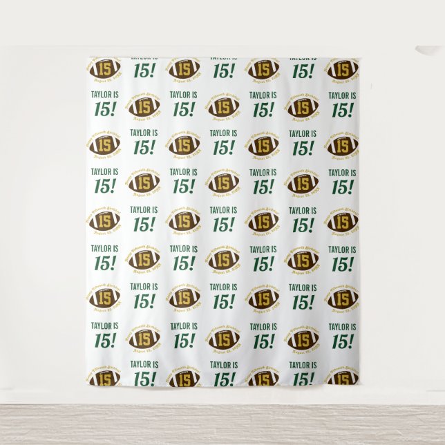 Football 15th Birthday Boys | Step Repeat Backdrop Tapestry (Front)